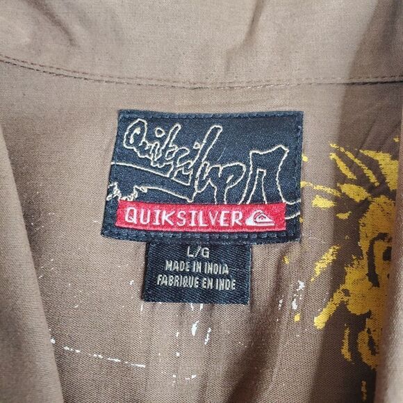 L QUIKSILVER DARK BROWN EMBROIDERED SHORT SLEEVE MEN'S DRESS SHIRT Large - Picture 9 of 16